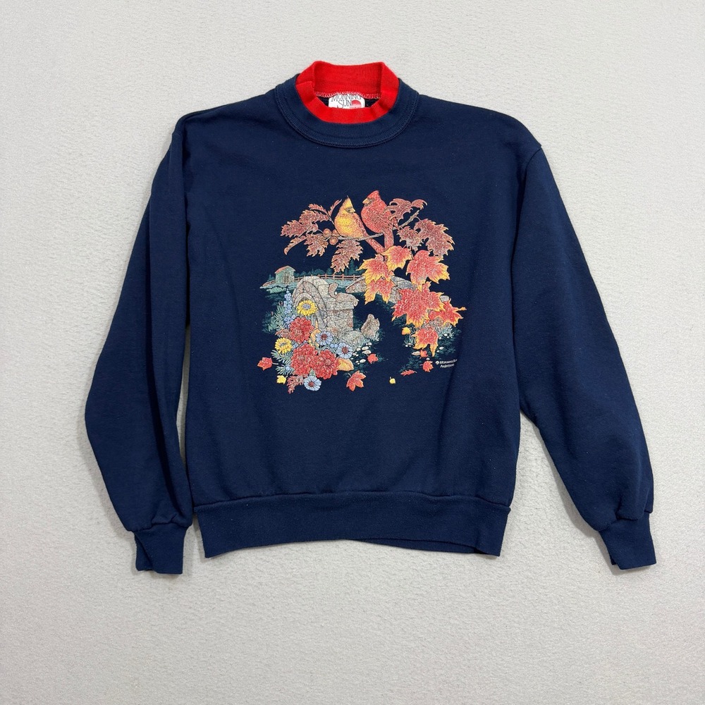 Vintage Morning Sun Sweatshirt Womens Medium Cardinal Bird Floral Crewneck 90s